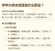 86年炉中火命女性适合什么职业